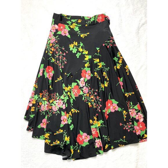 CABI Black Midnight Flowers Drama Wrap Midi Skirt Size Medium Modest #5700 - Picture 2 of 10